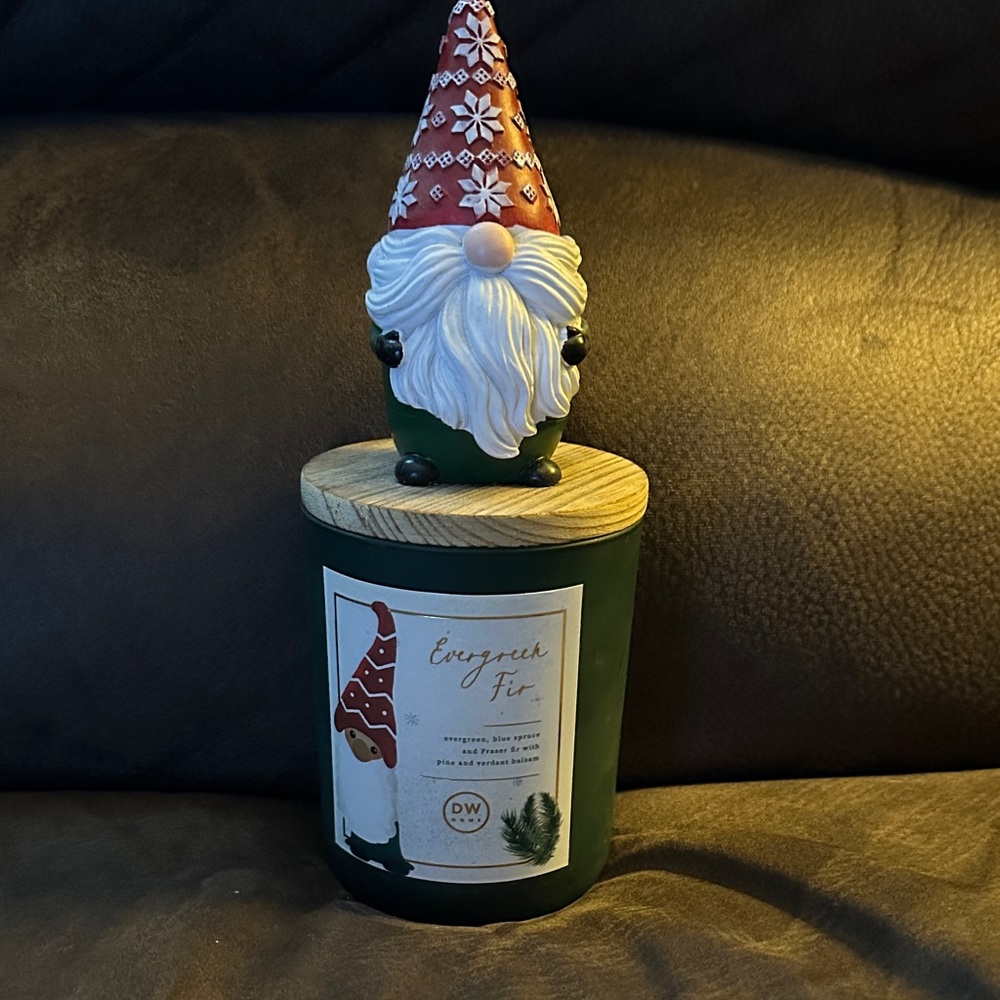 DW Home Green Candle with Red Gnome Lid